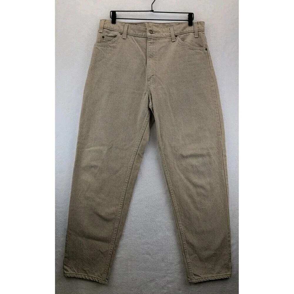 VTG 90s Levi's 550 Made in USA Orange Tab Relaxed Sandstone Tan Jeans 36x30